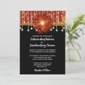 Elegante Floral Black Gold rote Hochzeitsfeier Einladung (Stehend Vorderseite)