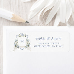 Elegante Floral Blue Hydrangea Wappen Rücksendeadr