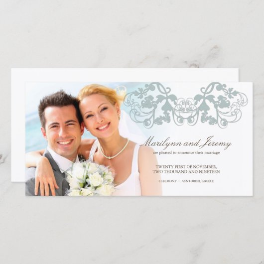 Elegante Floral Blüh Blue Wedding Ankündigung (Vorne/Hinten)