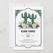 Elegante floral Boho Moderne Cactus Baby Shower Einladung (Vorderseite)
