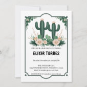 Elegante floral Boho Moderne Cactus Baby Shower Einladung (Vorderseite)