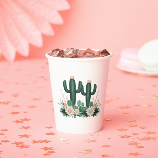 Elegante floral Boho Moderne Cactus Baby Shower Pappbecher (Insitu)