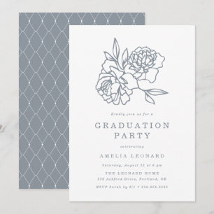 Elegante Floral Bouquet Slate Blue Graduation Part Einladung