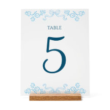 Elegante Floral Bow Chic Blue Wedding Tischnummer
