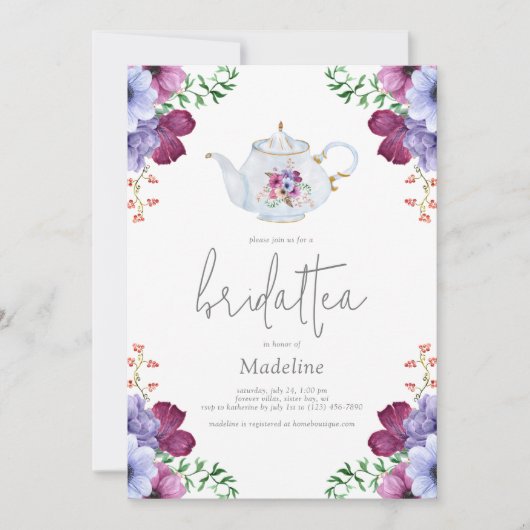 Elegante Floral Bridal Tea Bridal Dusche Einladung (Vorderseite)
