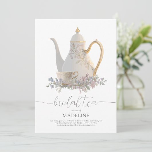 Elegante Floral Bridal Tea Bridal Dusche Einladung (Stehend Vorderseite)