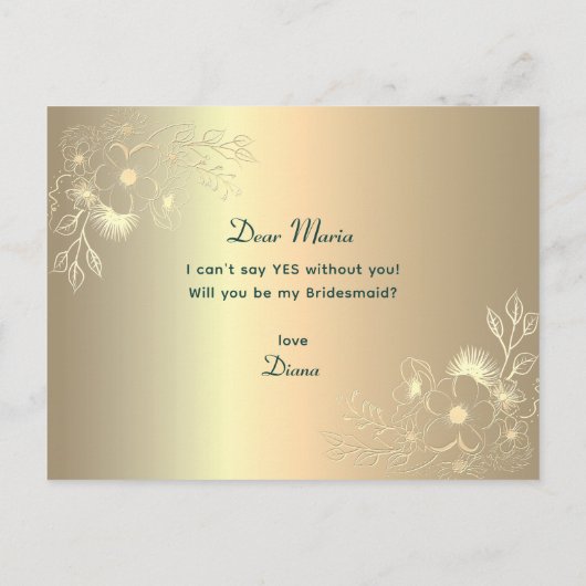 Elegante Floral Bridesmaid Vorschlagskarte Einladungspostkarte (Rückseite)