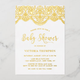 Elegante Floral Brocade Lace Baby Dusche Folieneinladung