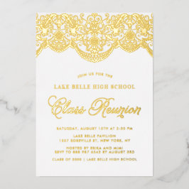 Elegante Floral Brocade Lace Class Wiedersehen Folieneinladung