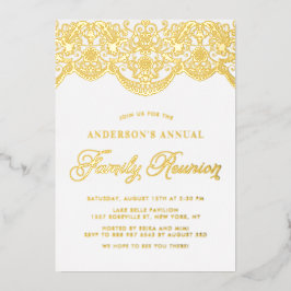 Elegante Floral Brocade Lace Family Wiedersehen Folieneinladung