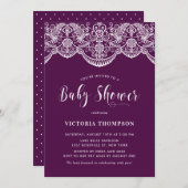 Elegante Floral Brocade Lace Lila Baby Dusche Einladung (Vorne/Hinten)