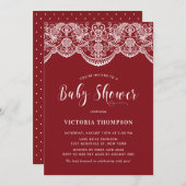 Elegante Floral Brocade Lace Red Baby Dusche Einladung (Vorne/Hinten)