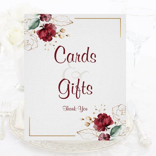 Elegante Floral Burgundy Gold Watercolor Tabletop Poster