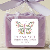 Elegante Floral Butterfly Baby Shower Gevor Quadratischer Aufkleber