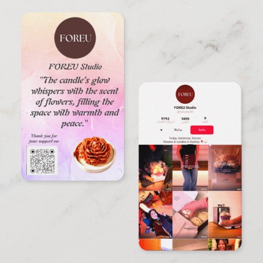 Elegante Floral Candle Business Card - FOREU Studi Visitenkarte (Vorne/Hinten)