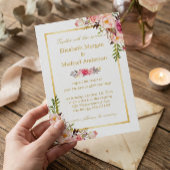 Elegante Floral Chic Gold Weiße Hochzeit Einladung