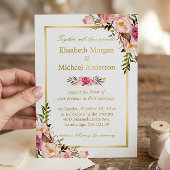 Elegante Floral Chic Gold Weiße Hochzeit Einladung