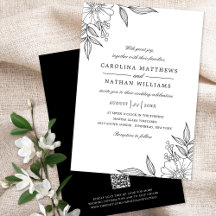 Elegante Floral Corners Wedding Black QR Code