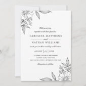 Elegante Floral Corners Wedding Black QR Code Einladung (Vorderseite)