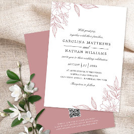 Elegante Floral Corners Wedding Blush Pink QR Code Einladung