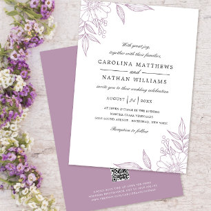 Elegante Floral Corners Wedding Lavender QR Code Einladung
