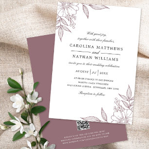 Elegante Floral Corners Wedding Mauve QR Code Einladung