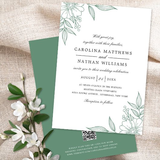 Elegante Floral Corners Wedding Mint Green QR Code Einladung
