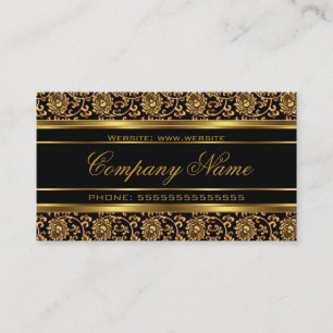 Elegante Floral Damask Gold Schwarze Bronze Visitenkarte