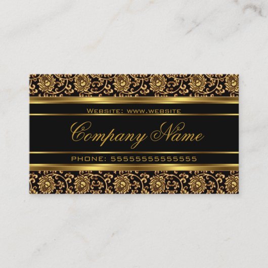 Elegante Floral Damask Gold Schwarze Bronze Visitenkarte (Vorderseite)