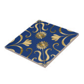Elegante Floral Damask Navy Blue & Gold Sonnenblum Fliese (Seite)