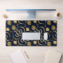 Elegante Floral Damask Navy Blue & Gold Sonnenblum