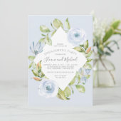 Elegante floral Diamond Dusty Blue Engagement Part Einladung (Stehend Vorderseite)