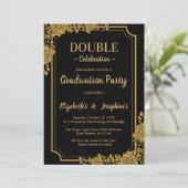 Elegante Floral Double Celebration Graduation Part Einladung (Stehend Vorderseite)