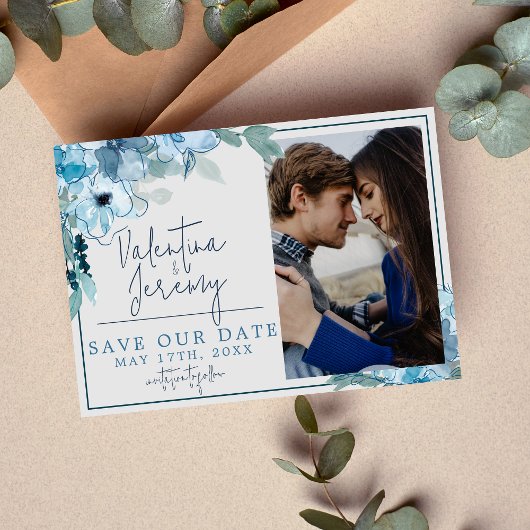 Elegante Floral Dusty Aquamarines Wasser Save The Date