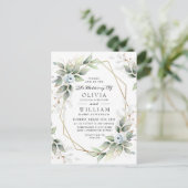 Elegante floral Dusty Blue Wedding Invitation Card Postkarte (Stehend Vorderseite)