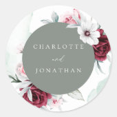 Elegante Floral Emerald Green & Burgundy Wedding Runder Aufkleber (Vorderseite)