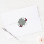 Elegante Floral Emerald Green & Burgundy Wedding Runder Aufkleber (Umschlag)