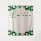 Elegante Floral Emerald Green Quinceanera Hintergr Wandteppich (Vorderseite)