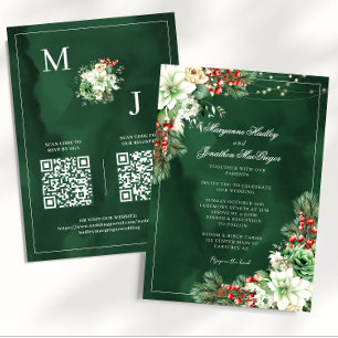 Elegante Floral Emerald Green Winter Wedding Einladung