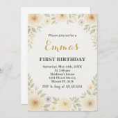 Elegante Floral Erster Geburtstag Einladung (Vorne/Hinten)