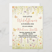 Elegante Floral Erster Geburtstag Einladung (Vorne/Hinten)