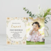 Elegante Floral Erster Geburtstag Einladung (Stehend Vorderseite)