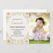 Elegante Floral Erster Geburtstag Einladung (Vorne/Hinten)