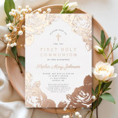 Elegante Floral First Communion Rose Folieneinladung