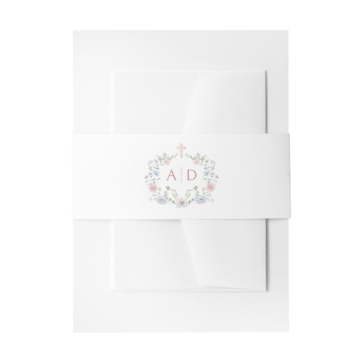 Elegante Floral Frame Religiöse Hochzeitmonogramme Einladungsbanderole (Vorderseite Beispiel)