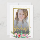 Elegante Floral Gold Chic Foto Graduation Party Einladung (Vorderseite)