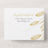 Elegante Floral Gold formale Monogram Wedding All In One Einladung (Rückseite)