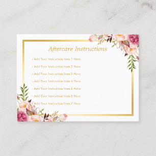 Elegante Floral Gold Lash Aftercare Card Visitenkarte