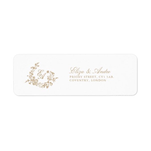 Elegante Floral Gold Monogram Rücksendeadressen-Au (Vorne)