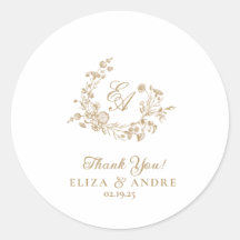 Elegante Floral Gold Monogram Wedding Sticker